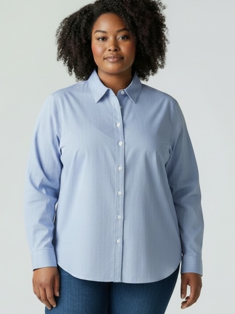 Coldwater Creek 2X 20-22 Blue Navy Fitted Blouse Top Shirt No-iron Women's